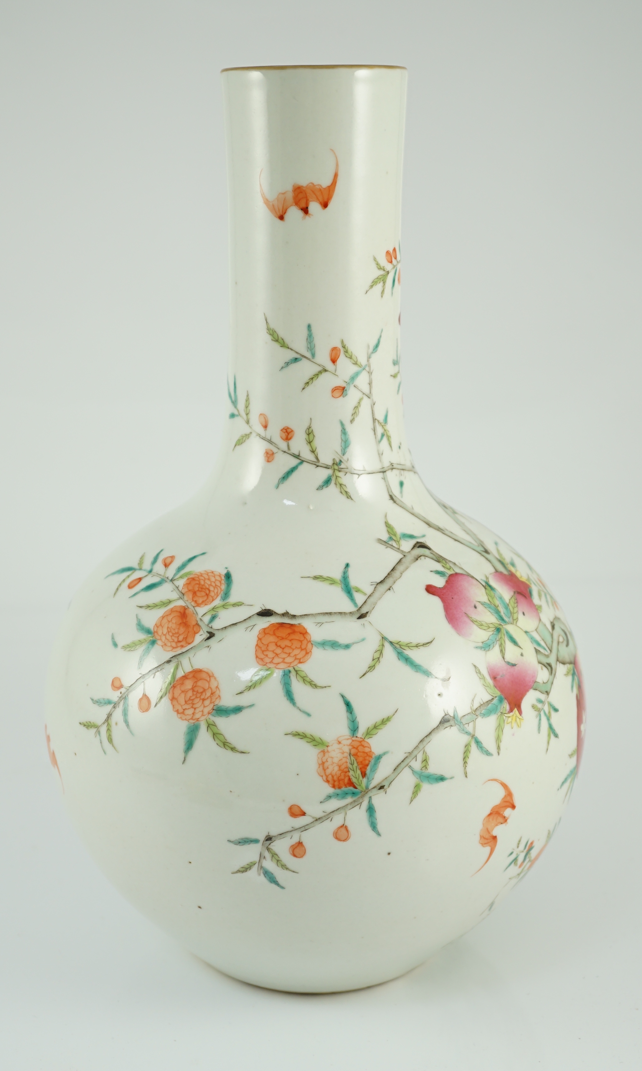 A Chinese famille rose ‘pomegranate and bats’ vase, tianqiuping, Qianlong seal mark, late 19th/early 20th century